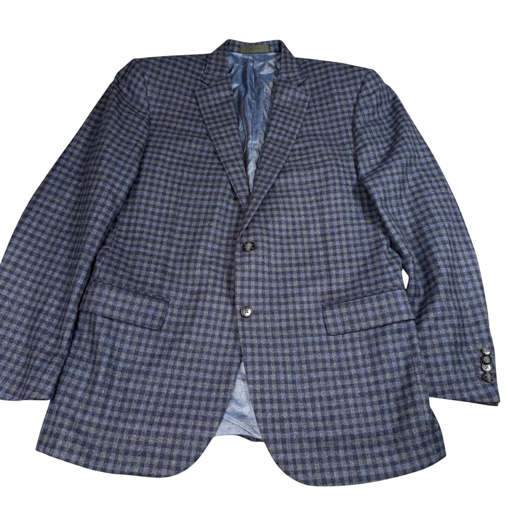 Corneliani Su Misura Academy Blue Grey Check Virgin Wool Blazer Sport Coat 42R